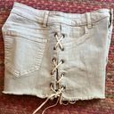 easel  LA DENIM GREY CUT OFF LACE UP SIDE WESTERN SHORTS Photo 6