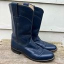 Justin Boots Vintage 90s Justin Roper Navy Blue Cowgirl Western Pull On Leather Boots 6 1/2B Photo 0