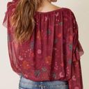 Free People Red Wildflower Honey Floral Ruffle Mesh Lined Blouse- Size XS Photo 2