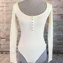 Open Edit  Knit Womens Ivory Long Sleeve Scoop Neck Henley Bodysuit Medium NWT Photo 0