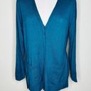 Isaac Mizrahi  Live Sweater MEDIUM Teal Cardigan Button Front V-Neck Knit Cotton Photo 0