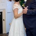 Oleg Cassini Cap Sleeve Illusion Wedding Dress (includes shoes, veil, & belt) Photo 4