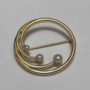 Monet Signed  Gold Tone Brooch Pin - Swirled Circle With Faux Pearls Design Photo 2