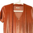 Madewell  Women's Peach Pink Velvet V Neck Tie Front Short Sleeve Shirt Sz Small Photo 1