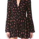 Free People Tegan mini dress black and red floral long sleeve with front and back cut out  Photo 2