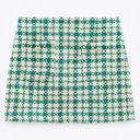 ZARA Green White Bejeweled Knit Plaid Mini Skirt Photo 2