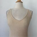 Aura Ribbed Solid Beige V-Neck Fitted Sleeveless Bodysuit Photo 1