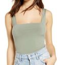 Leith  Square Neck Tank Top Tee Green Solid Shirt Photo 0