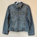 CAbi  Women’s Blue Denim Long Sleeve Ornate Button Up Jean Jacket Medium Photo 0