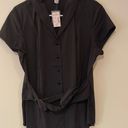 Dress Barn  Women's Belted Top Blouse Button Down Collared Work Black Size Large Photo 1