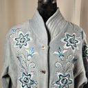 Bob Mackie  Women’s Wearable Art Light Blue Fleece X-Large Embroidered Jacket EUC Photo 1