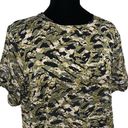 T Tahari  Womens Burnout Boxy Camo Abstract Short Sleeve Top Olive Medium NWT Photo 2