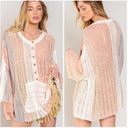 POL Blush Coral Stripe Loose Crochet Sweater - size small Photo 1