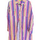 Roller Rabbit  Linen Collared Striped Tunic Size Medium Rainbow Colorful Photo 0