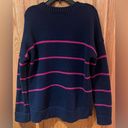 Banana Republic  Navy Blue w/ Pink Stripe Chunky Knit Oversized Sweater Sz Small Photo 7