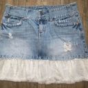 American Eagle Lace Trim Denim Mini Skirt 6 Photo 0