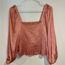 J.Crew  Squareneck Smocked Featherweight Pink Satin Long Sleeve Crop Top Photo 2