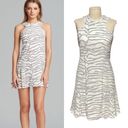 Rebecca Taylor  Gray White Zebra Print Pleated Flounce Hem Mini Dress Size 2 Photo 1