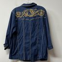 Susan Graver Susan GraverButton Up  Denim Shirt Collar Blue Gold Embroidered Sequined shimmer Photo 4