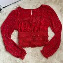 Free People NWOT  Lolita Red Floral Ruffled Crop Top Photo 4