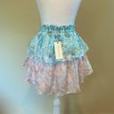 Love Shack Fancy  Ruffle Mini Silk Skirt Floral Rainbow Clouds NWT Size P Photo 10