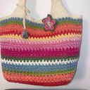 The Sak  Off White, Green, Pink, Red, & Blue Striped Crocheted Shoulder Bag Purse Photo 2