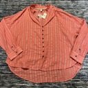 Pilcro  Anthropologie NWT Ruffled Top Blouse Pink Silver Stripe size L Photo 9