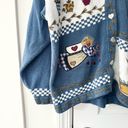 Quacker Factory  Vintage Blue Cottage Grandma Knit Heart Angels Miracles Cardigan Photo 2