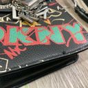 DKNY  Elissa Graffiti Leather Crossbody Bag Black Silver Chain NYC Theme Lock Photo 10