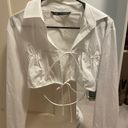 ZARA Cropped White Collared Top With Front Ties Photo 1