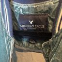 American Eagle 363- Blue Retro Style Crushed Velvet Bomber Jacket Photo 3