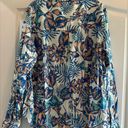 Velvet Heart  PALOMA BLUE TROPICANA Large SHIRT Linen Button Down Top Photo 4