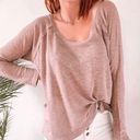 Free People  Beach Knit Long Sleeve Top Pink Tan Sz M boho hippie slouchy Photo 0