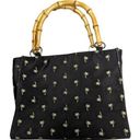 Vtg Y2K Sunny Hawaii Black Satin Palm Tree Embroidered Faux Bamboo Handle Bag Photo 0