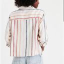 American Eagle Outfitters Colorful Rainbow Striped Cropped Linen Button Down Photo 1