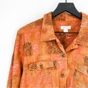 Christopher & Banks  Y2K Abstract Tribal Linen Blend Button Down Top Orange Large Photo 1