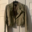 Timing Cropped Gray Studded Faux Leather Jacket Photo 0