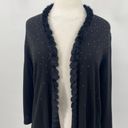 Chico's  Sweater Open Front Faux Fur Trim Bedazzle Long Sleeve Black Womens Medium Photo 2