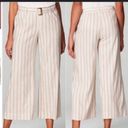 J.Jill  Linen Stretch Womens Jenna Striped Belted Wide Leg Crop Pants Ivory Photo 0