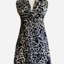 White House | Black Market WHBM Halter Dress Black Cream Floral Sleeveless Silk Flowy Halter Dress Size 4 Photo 0