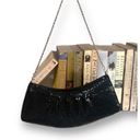 Vintage Cache Sequins Mini Bag Black Curved Baguette Evening Chain Drop Handle Photo 5