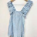 AQUA  Eyelet Top Size Large Blue Ruffle Pullover Wide Strap Woven Tank NEW Photo 4