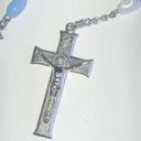 Vintage Blue  & White Silver Tone Religious Crucifix Catholic Rosary Necklace Photo 1