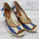 Ralph Lauren Lauren  Isis Espadrille Peep Toe Wedge Sandals Blue Cream Si Photo 0