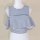 J.O.A. white blue striped croptop cold shoulder Large Photo 0