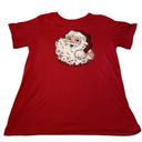 Holiday Time  Womens Shirt Size Large Christmas Red Short Sleeve Santa Claus Photo 1