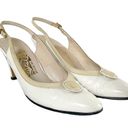 Salvatore Ferragamo Vintage Ferragamo Slingback Heels White & Bone Leather Women’s Size 8 Pump Italy Photo 6