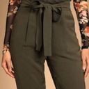 Lulus  Olive Green Outstanding Effort Cotton Blend Paperbag Waist Trouser Pants Photo 2