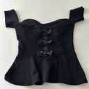 Windsor Black floral lace & bow sweetheart padded off shoulder baby doll ruffle top Photo 1