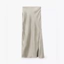 ZARA NWT  Satin Midi Skirt Sz XS Champagne Ruched Pleated High Rise Waist Photo 1